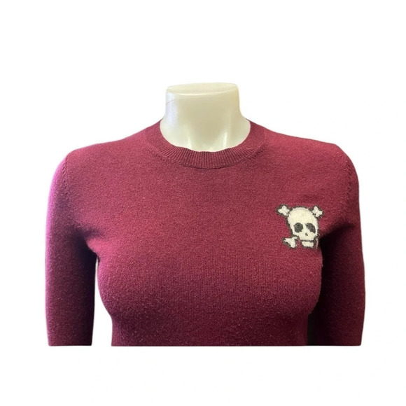 Artizia Sunday Best Wool Blend Burgundy Skull Knit Sweater Size XS - Picture 3 of 11